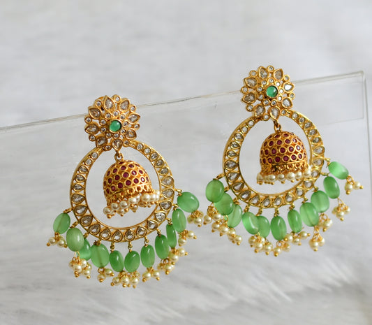 Gold tone 2 in 1 ruby-emerald-white bali flower jhumkka dj-34231