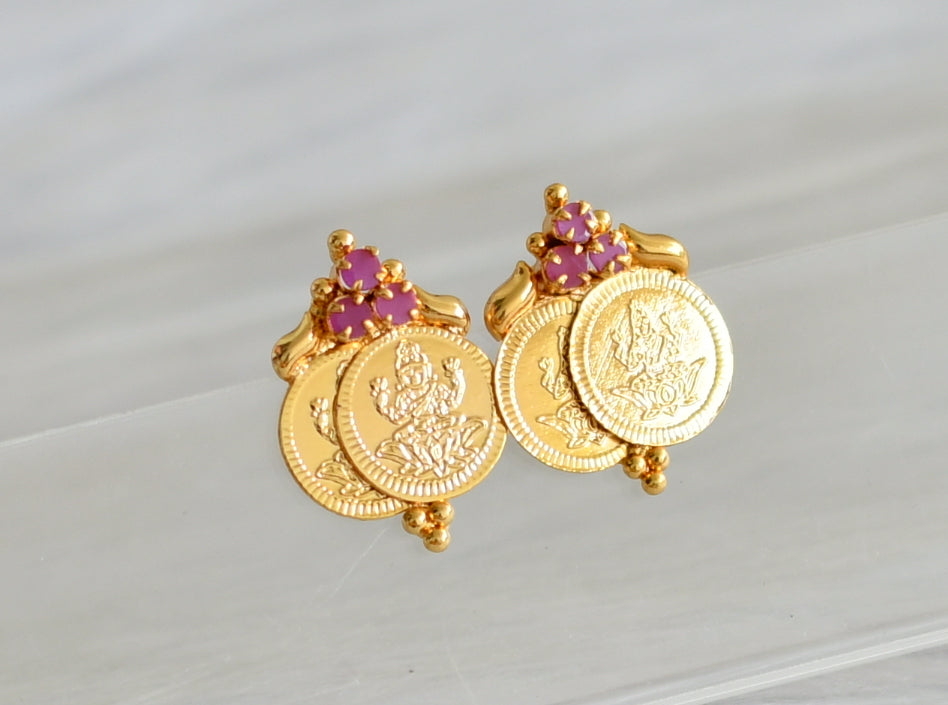 Gold tone ruby lakshmi coin earrings dj-43947