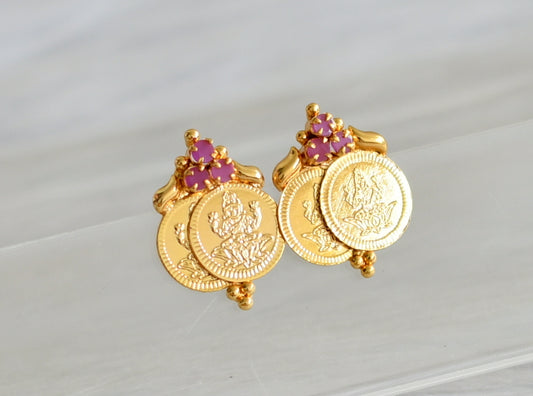 Gold tone ruby lakshmi coin earrings dj-43947