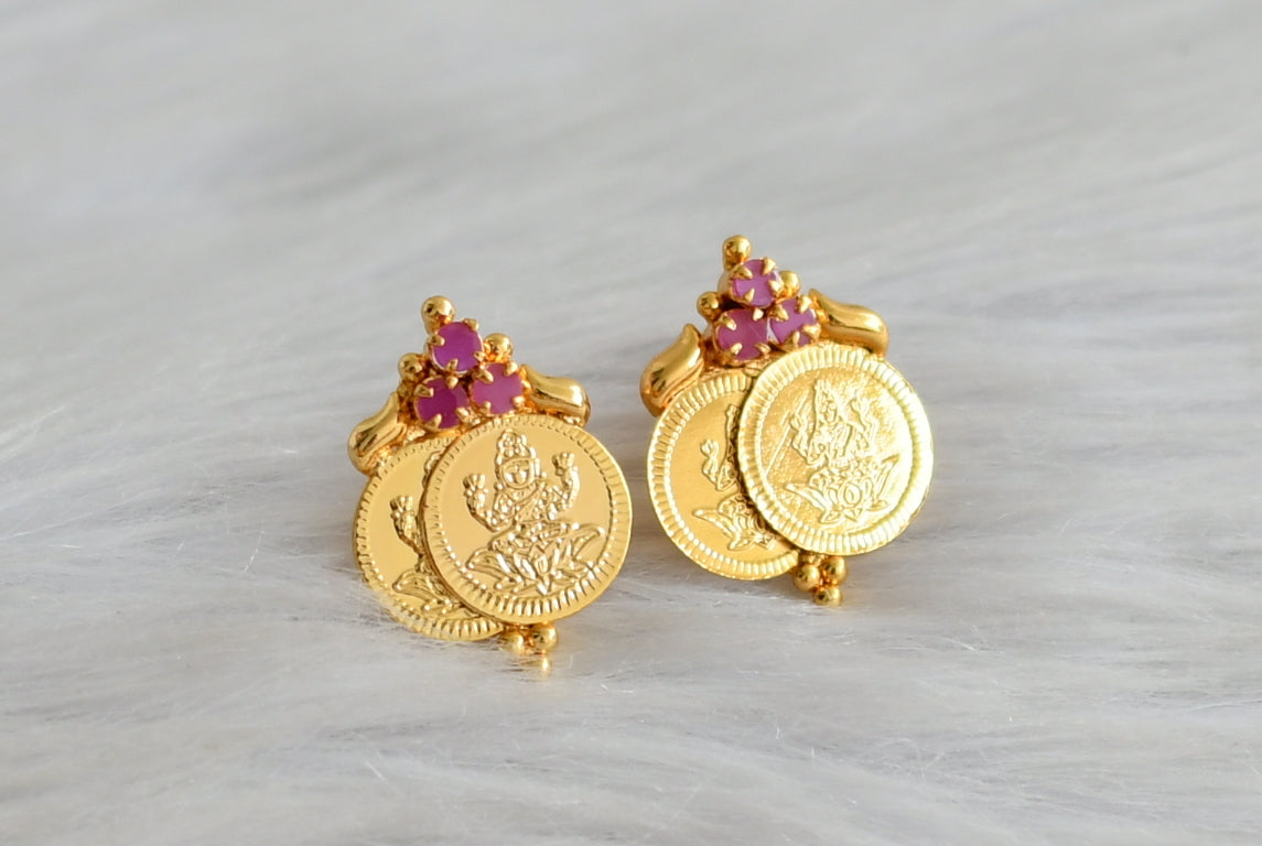 Gold tone ruby lakshmi coin earrings dj 43947