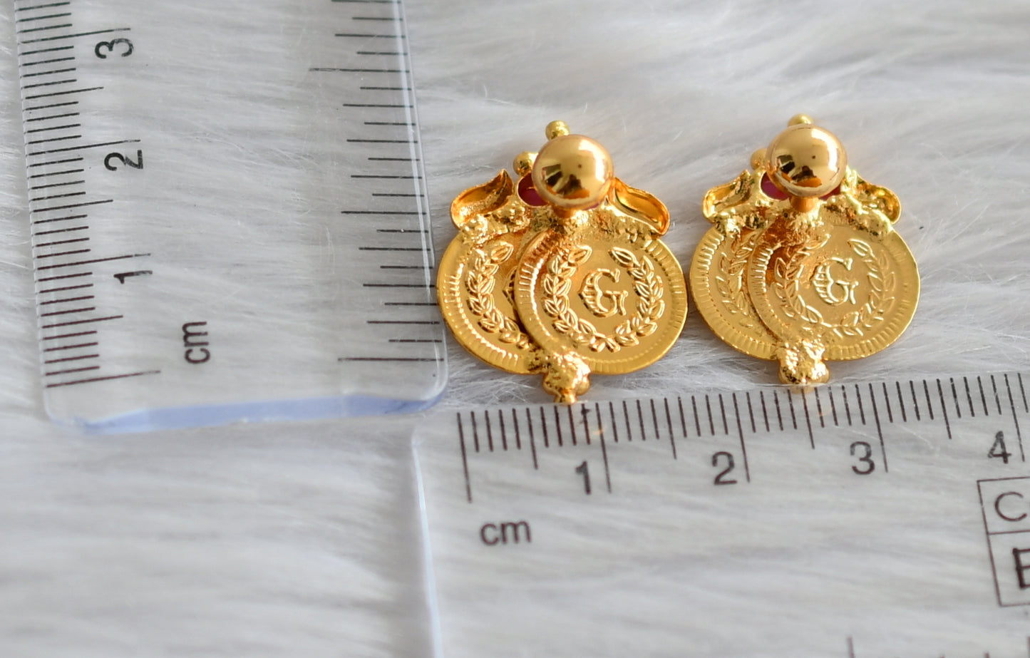 Gold tone ruby lakshmi coin earrings dj-43947