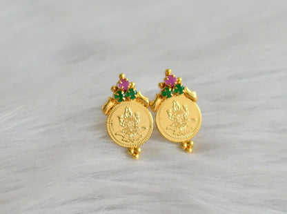 Gold tone ruby-green lakshmi coin earrings dj-43949