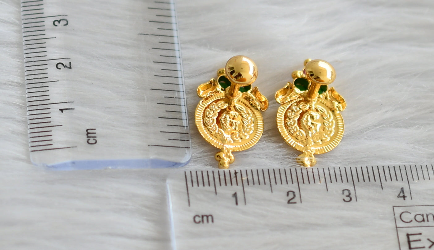 Gold tone ruby-green lakshmi coin earrings dj-43949