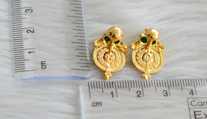 Gold tone ruby-green lakshmi coin earrings dj-43949