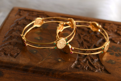 Gold tone ruby-green Lakshmi coin bangles(2.6) dj-42649