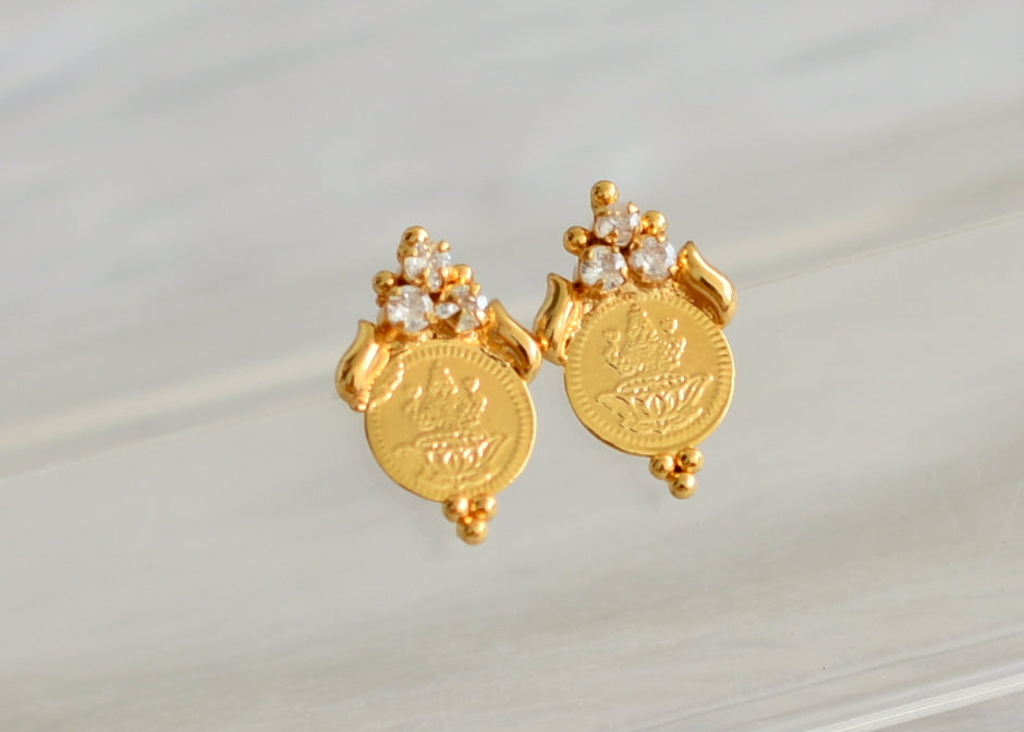 Gold tone cz white lakshmi coin stud/earrings dj-43951