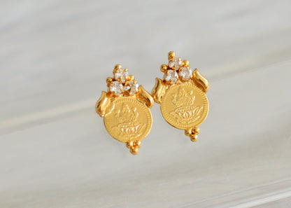 Gold tone cz white lakshmi coin stud/earrings dj-43951