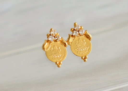 Gold tone cz white lakshmi coin stud/earrings dj-43951