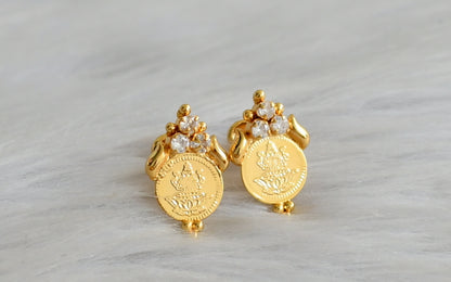 Gold tone cz white lakshmi coin stud/earrings dj-43951 – dreamjwell