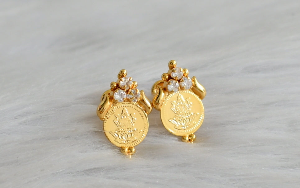 Gold tone cz white lakshmi coin stud/earrings dj-43951