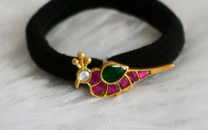 Matte finish pink-green-white kundan jadau bird hair band dj-47369