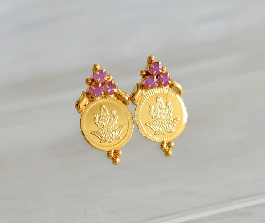 Gold tone ruby lakshmi coin earrings dj-43950