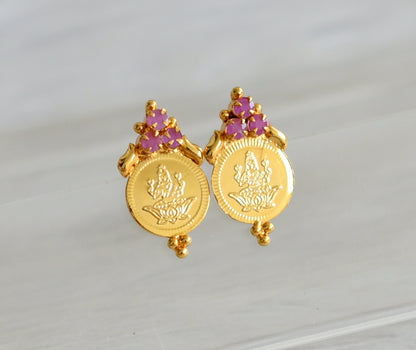Gold tone ruby lakshmi coin earrings dj-43950
