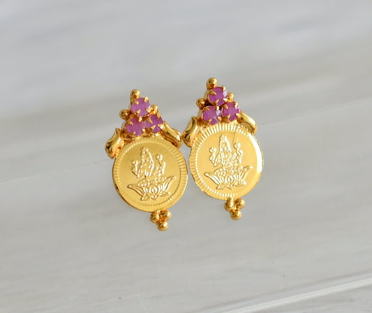 Gold tone ruby lakshmi coin earrings dj-43950