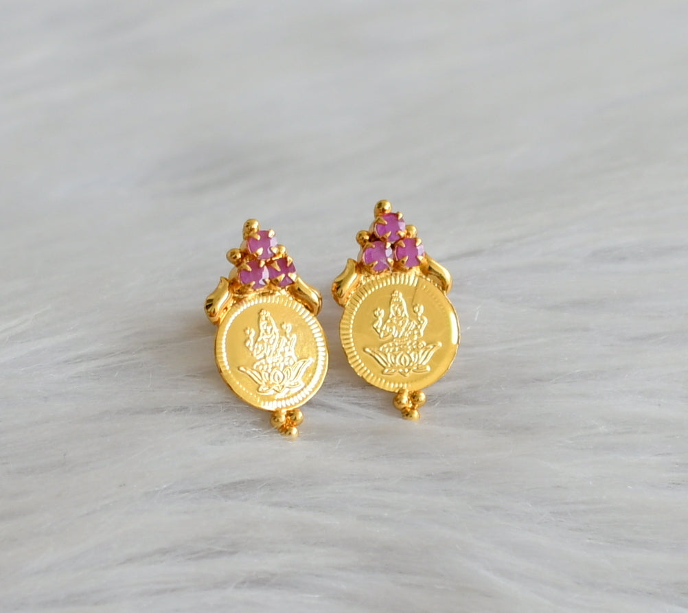 Gold tone ruby lakshmi coin earrings dj-43950