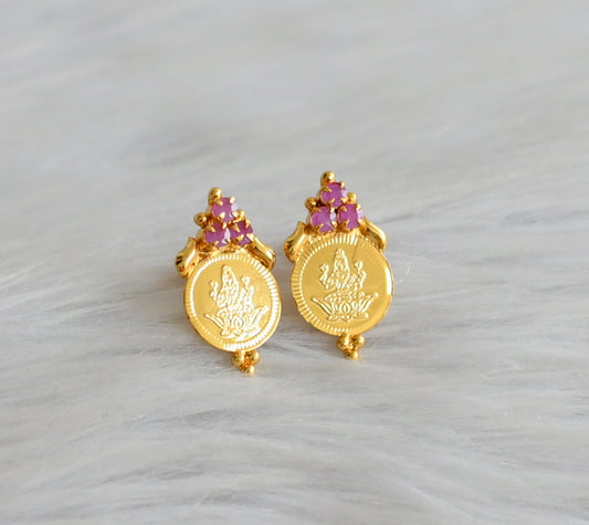 Gold tone ruby lakshmi coin earrings dj-43950