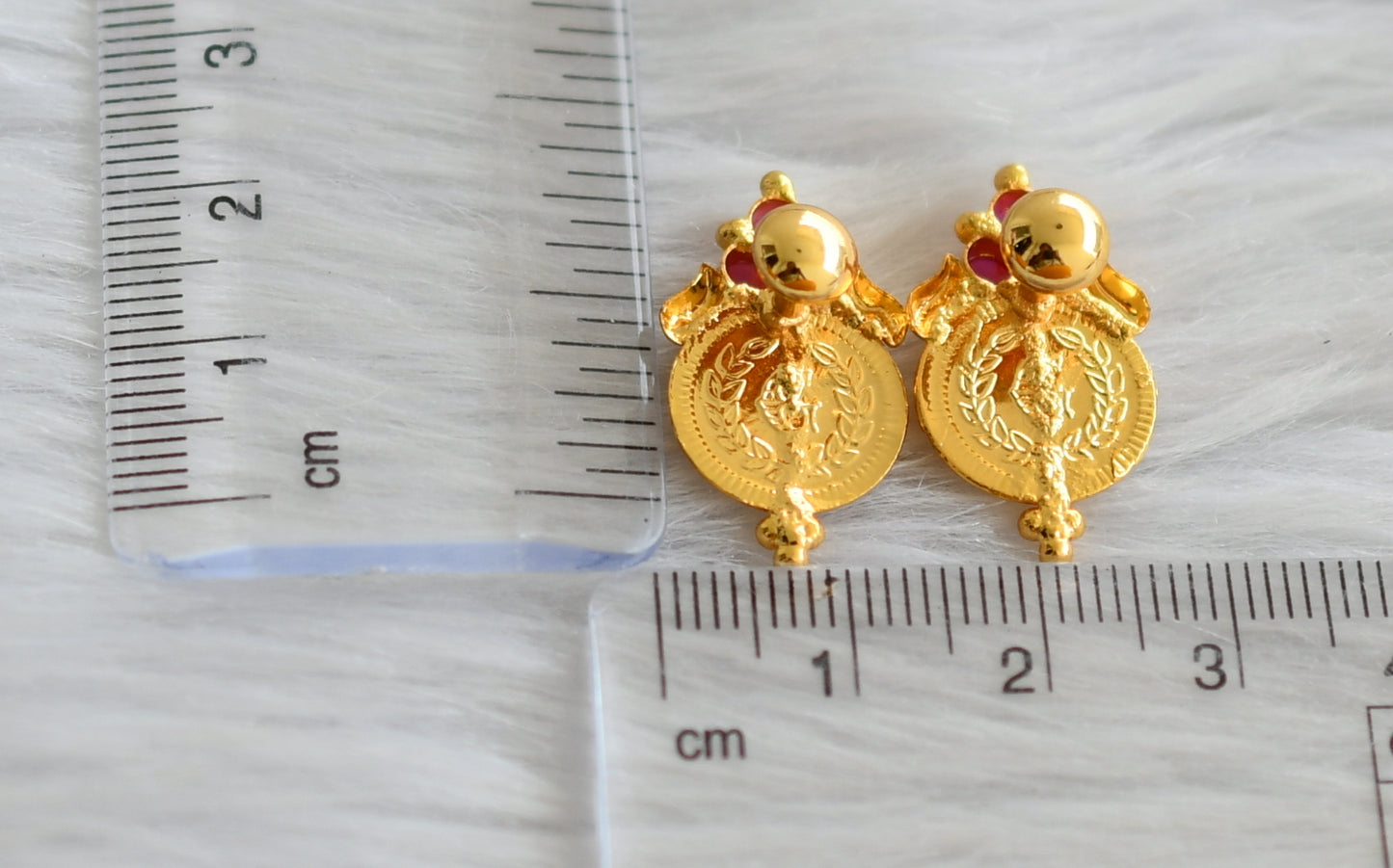 Gold tone ruby lakshmi coin earrings dj-43950