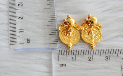 Gold tone ruby lakshmi coin earrings dj-43950