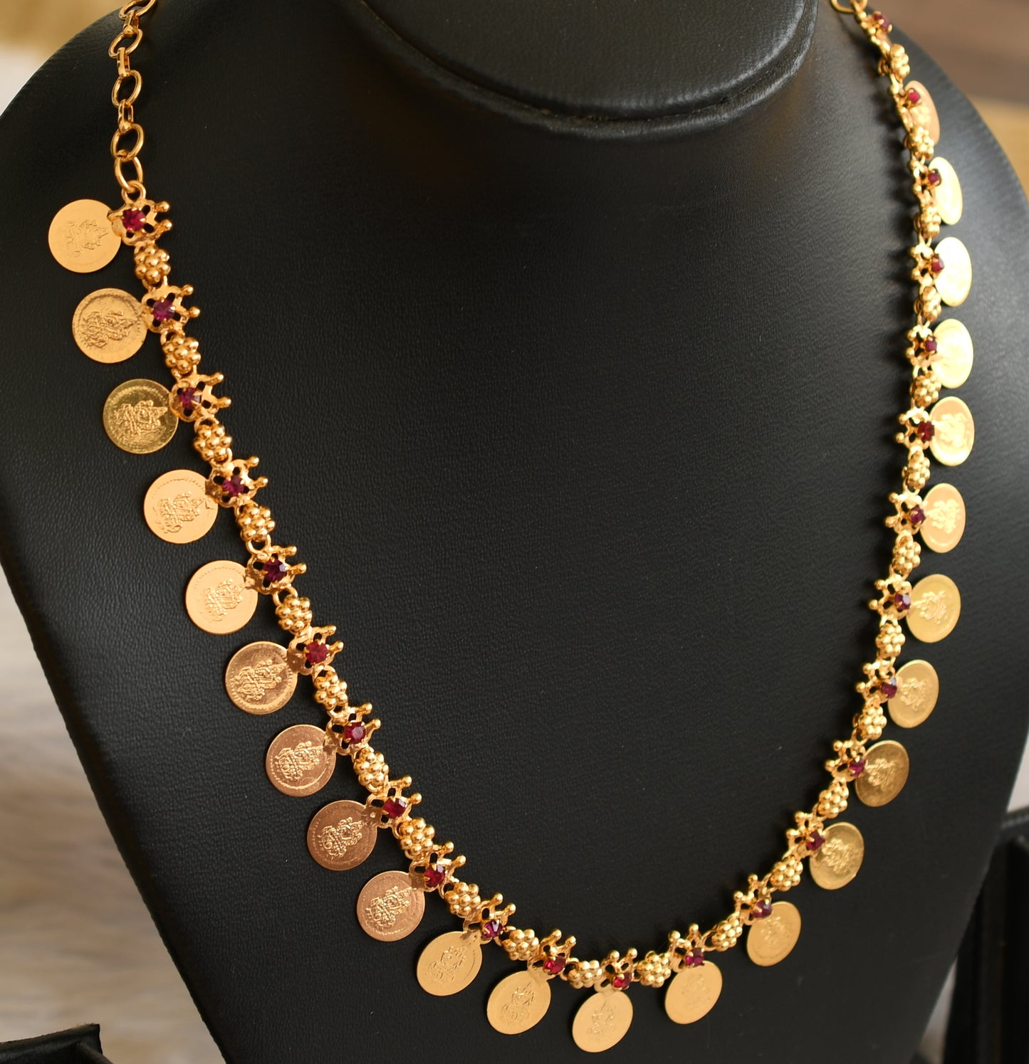 Gold tone pink Lakshmi coin necklace dj-42623