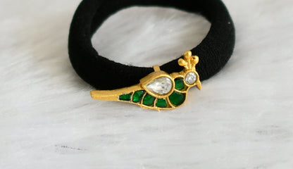 Matte finish green-white kundan jadau bird hair band dj-47371