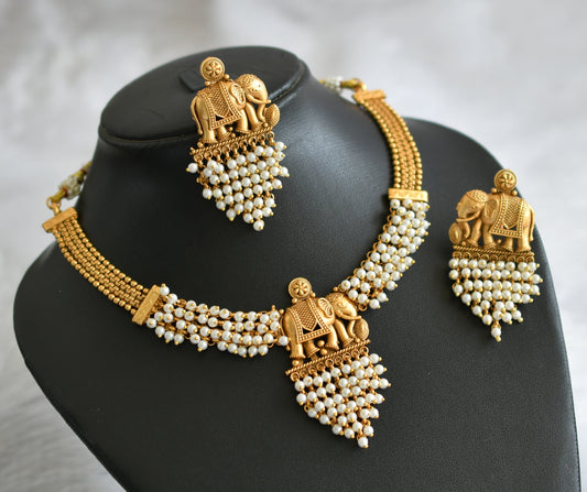 Matte finish pearl cluster elephant necklace dj-47387