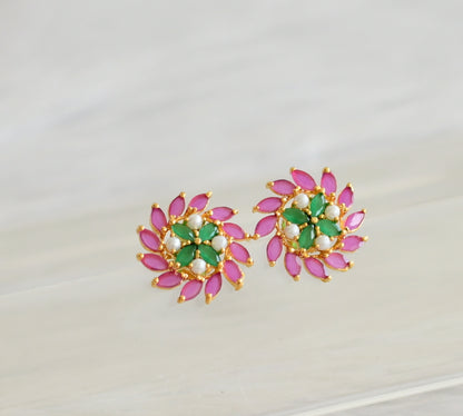 Gold tone cz ruby-green-pearl earrings dj-43943
