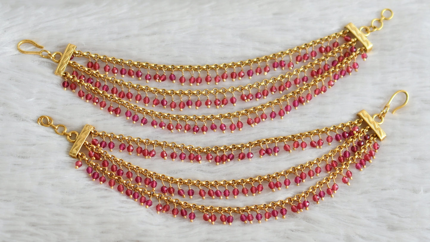 Matte finish pink beaded multi layer ear side chain dj-49161