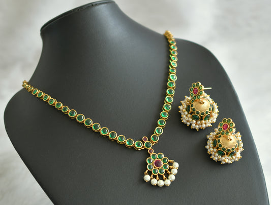 Matte finish green-kemp pearl flower necklace set dj-47379