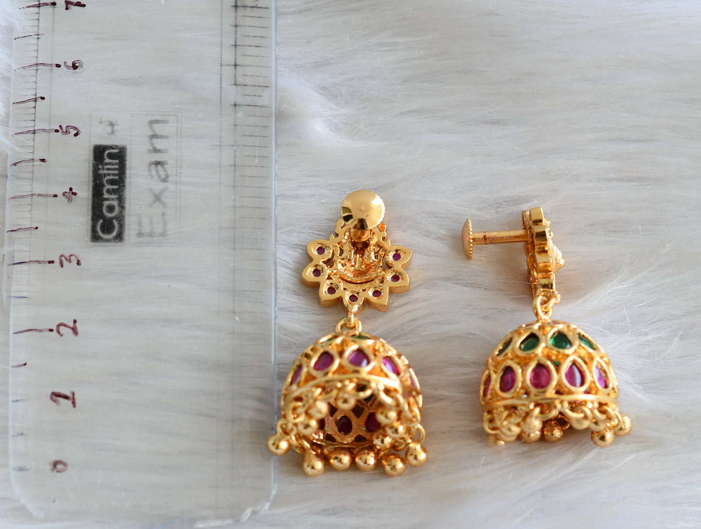 Gold tone kemp-green Lakshmi screw back jhumkka dj-42655