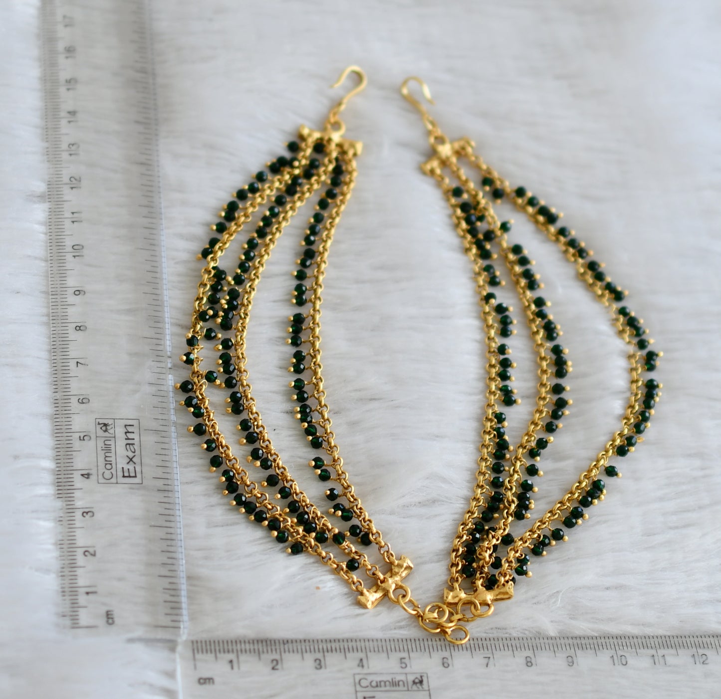 Matte finish dark green beaded multi layer ear side chian dj-49163