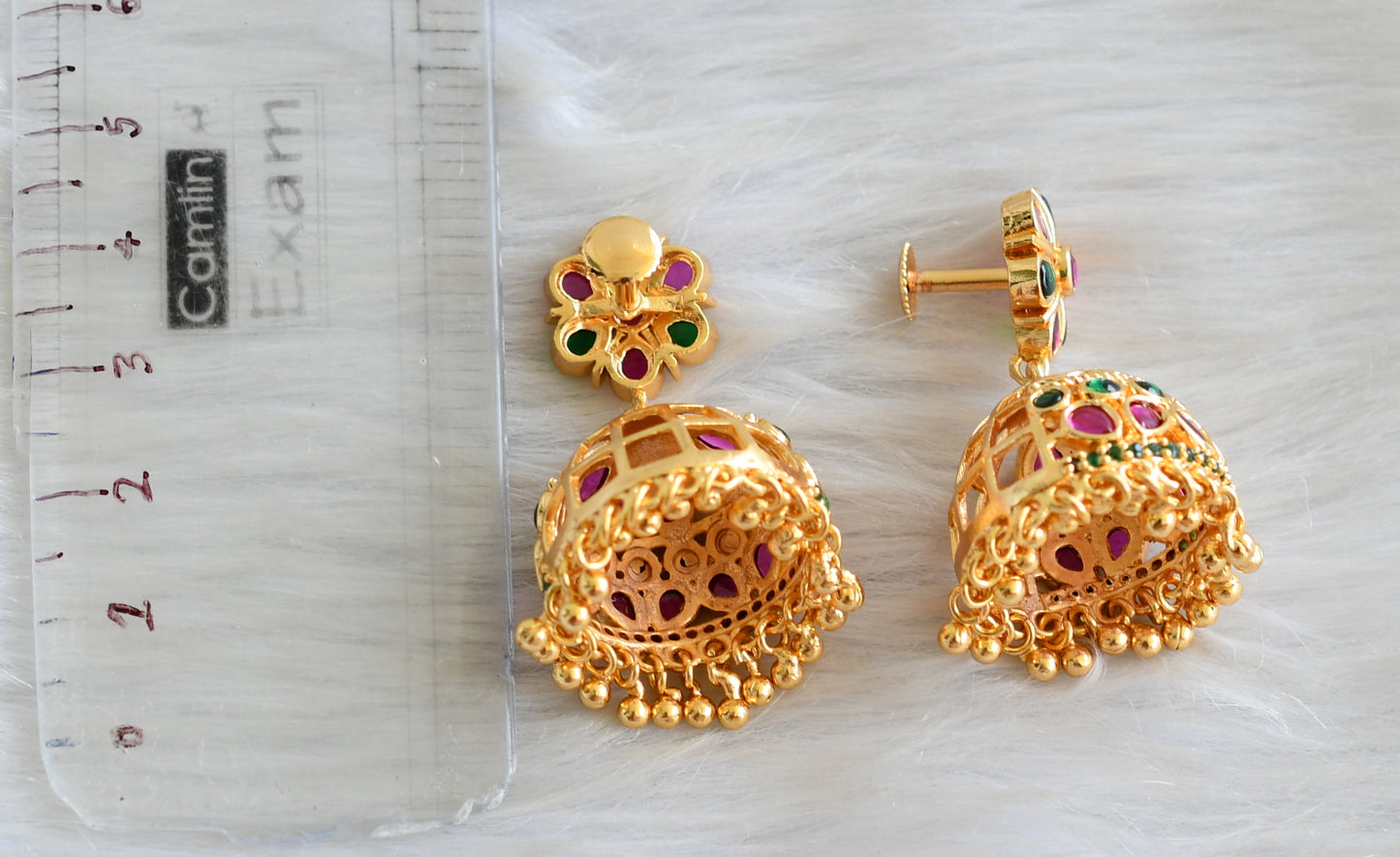 Gold tone kemp-green flower screw back jhumkka dj-42657