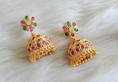 Gold tone Cz kemp-green flower screw back jhumkka dj-42658