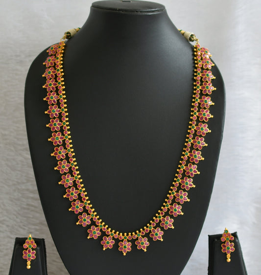 Gold Tone Ruby-green Flower Haar Set -dj09378