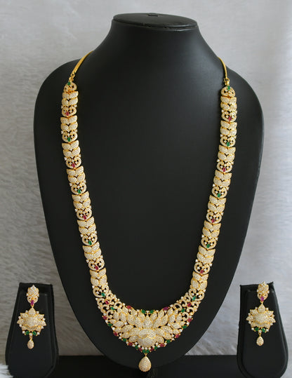 Gold Tone Cz Ruby-emerald Lotus Haar Set-dj09338