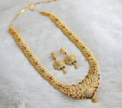 Gold Tone Cz Ruby-emerald Lotus Haar Set-dj09338