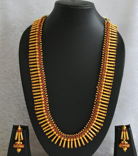 Antique gold tone Kemp-green Kerala style Haar Set-dj09274