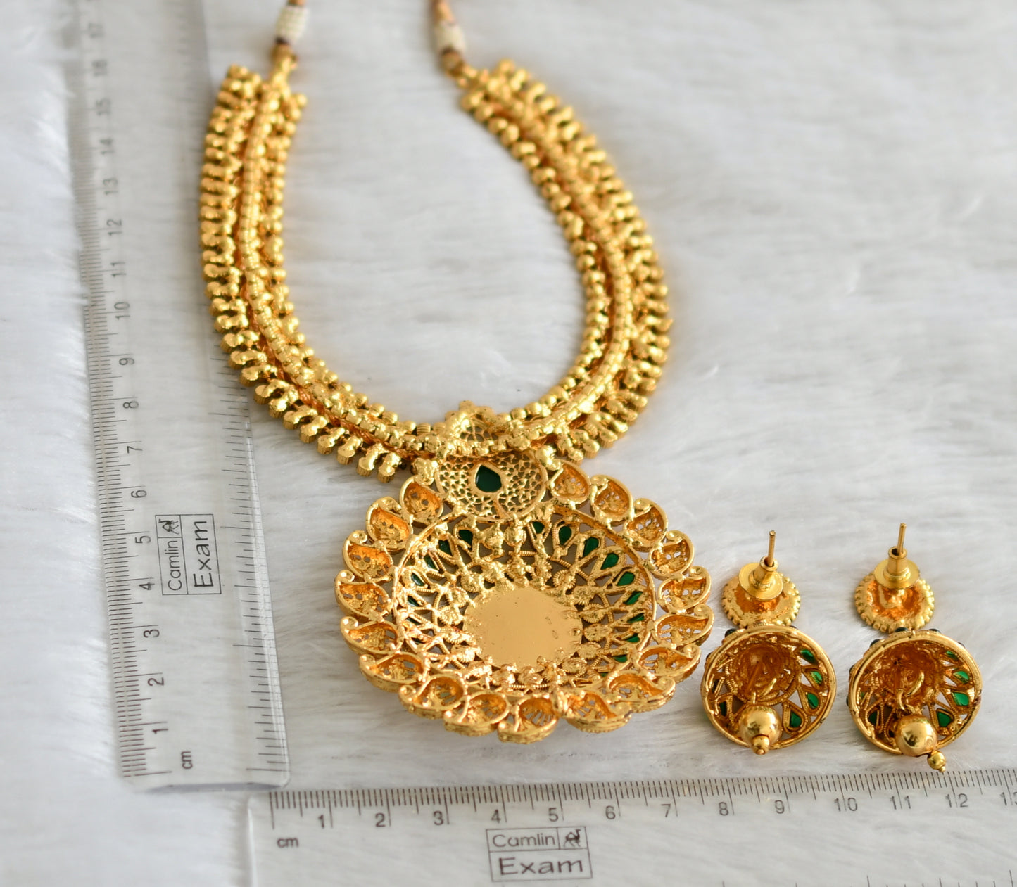 Antique Gold Tone Transparent Green Necklace Set dj-09265