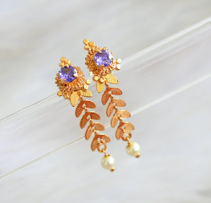 Gold tone purple pearl leaf earrings dj-42673