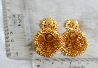 Gold tone kerala style ruby stone lakshmi jhumkka dj-49196