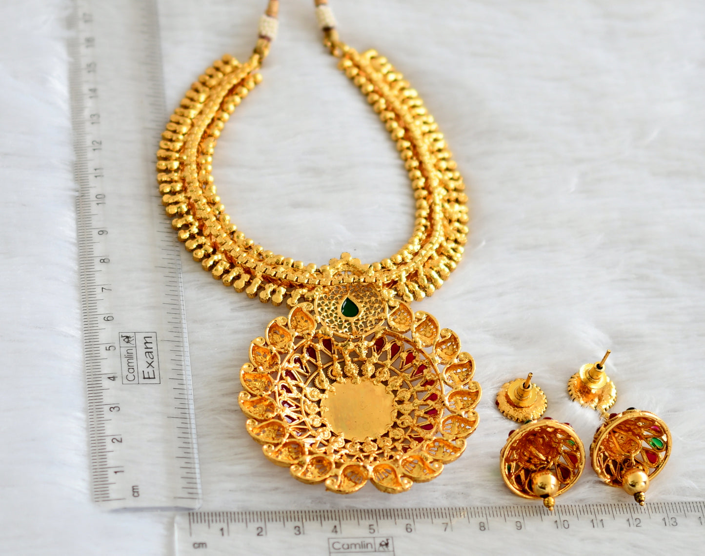 Antique Gold Tone Transparent Pink Necklace Set dj-09266