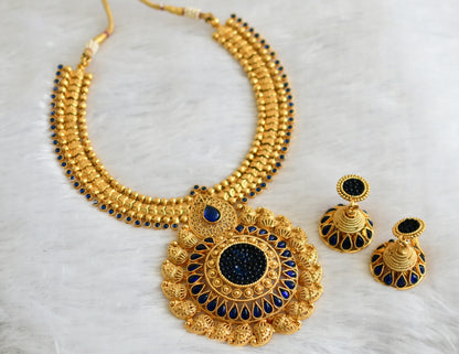 Antique Gold Tone Transparent Blue Necklace Set-dj09267