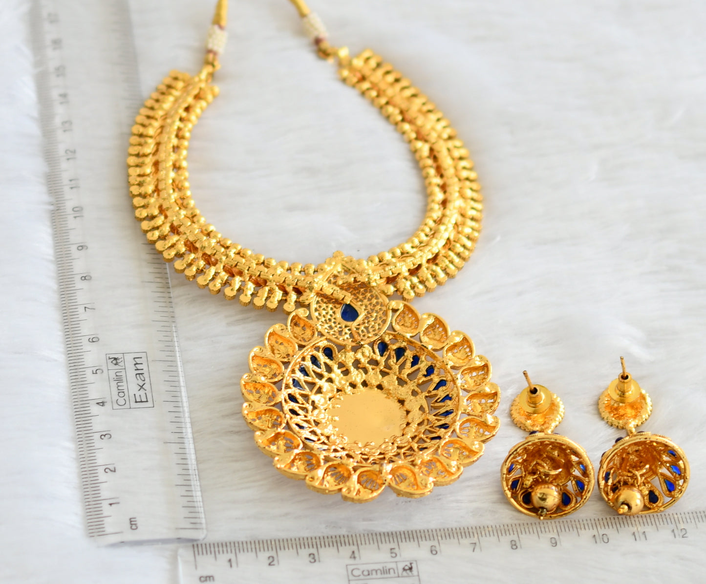 Antique Gold Tone Transparent Blue Necklace Set-dj09267