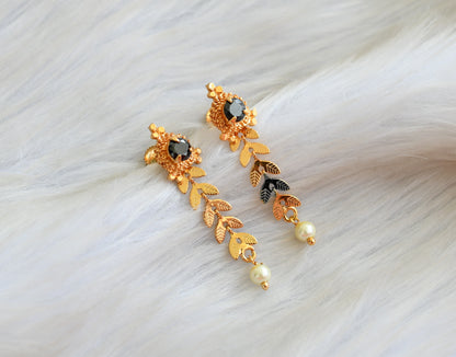 Gold tone black-pearl leaf earrings dj-42676