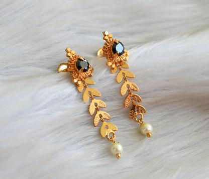 Gold tone black-pearl leaf earrings dj-42676