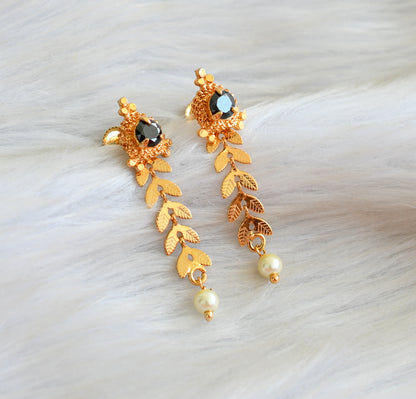 Gold tone black-pearl leaf earrings dj-42676