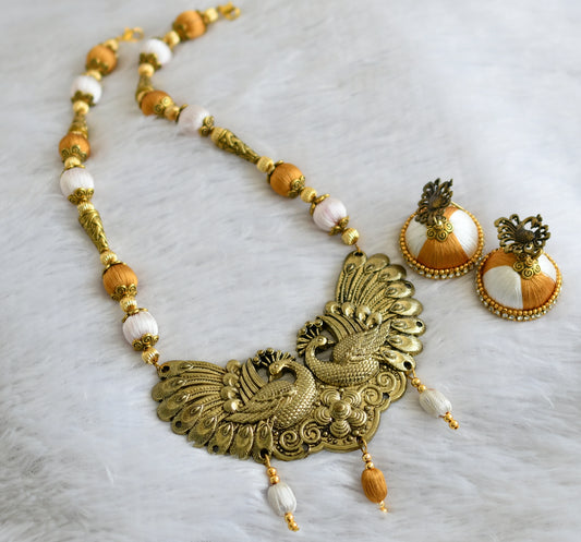 Awesome Designer Silk Thread Yellow-white Peacock Necklace Set-dj09300