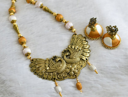 Awesome Designer Silk Thread Yellow-white Peacock Necklace Set-dj09300