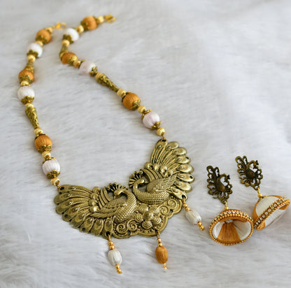 Awesome Designer Silk Thread Yellow-white Peacock Necklace Set-dj09300