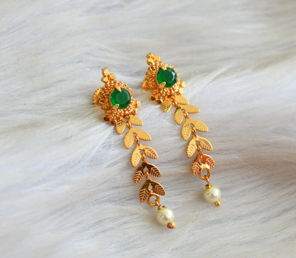 Gold tone green-pearl leaf earrings dj-42677