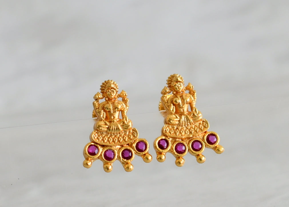 Gold look alike pink stone lakshmi screw back earrings/stud dj-49208